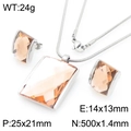 Stainless steel jewelry set with square champagne glass pendant and stud earrings - Steel Champagne (KS225766-GC)