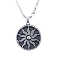 Nordic Sun Totem Stainless Steel Pendant Necklace with Antique Silver Embossed Sun Wheel Finish - Sun Totem Steel Color Pendant (B0309) / Without Chain