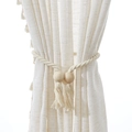 Handmade cream jute curtain tieback with wooden beads and bohemian fringe tassels - White Rope Round Bead Tieback