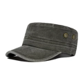 Berretto militare in cotone lavato grigio scuro con occhielli in ottone e stile retrò - Regolabile / Verde Militare