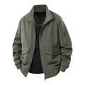 Olive green men's flight bomber jacket with multi-pockets and a classic stand collar - L / Army Green