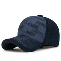 Dark blue baseball cap in fuzzy fleece and suede with black FEWK rhinestone letters - Adjustable / Navy Blue