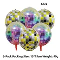 Set of 6 laser silver and purple gradient 4D disco ball balloons for party decor - Black Gold Laser Multicolor Set / 22 Inch