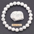 Natural white howlite beaded bracelet with round stones and gray marble texture - White Turquoise
