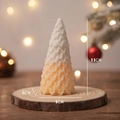 Handmade Christmas tree scented candle in cream yellow, 9.5cm height for festive decor - Yellow Weeping Pine Christmas Tree (Lime Basil & Mandarin) / 5x9.5cm