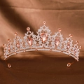 Rose gold bridal crown with sparkling champagne teardrop crystals and clear rhinestones - Rose Gold Champagne