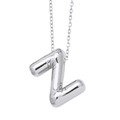 Silver puffed letter Z initial pendant necklace with shiny metallic finish on chain - Letter Z