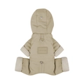 Khaki waterproof hooded pet winter coat with harness D-ring and ribbed cuffs - S / Khaki