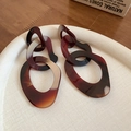 Retro tortoiseshell multi-layered oval drop earrings on a white textured plate - Style 113# S925 Silver Pin Coffee Oval Resin Studs