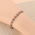 Women's leaf link bracelet with red enamel inlay on silver-tone metal chain - Silver Red