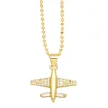 Chic gold airplane pendant necklace with sparkling white zircons on a beaded chain - Style D