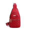 Fashionable red nylon chest bag for women with diamond quilted pattern and gold zippers - Style 2 Wine Red