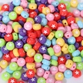 Colorful acrylic alphabet round beads with white star patterns for DIY jewelry - 4x7mm Light Colored Star (100pcs)