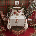 Christmas tablecloth with festive red and green Santa Claus embroidery and lace edges - Santa Claus Elk