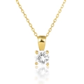 925 silver necklace with white round zircon in golden four-prong setting - April - White Zircon