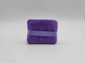 Square purple flocked powder puff with light purple ribbon strap for makeup application - Purple