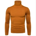 Slim fit men's turtleneck sweater in vibrant orange knit for autumn winter layering - M / Caramel color