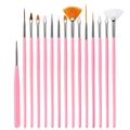Set de 15 pinceles profesionales para nail art con mangos rosas para diseño y detalle - Rosa