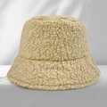 Minimalist creamy beige sherpa bucket hat featuring cozy lamb wool texture for winter - One Size / Khaki