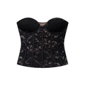 Top estilo bustier de encaje y terciopelo negro para mujer con varillas de soporte - S / Negro