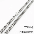 Silver stainless steel Cuban link chain necklace for men and women, 500x6mm size - 6mm*500mm(KN232850-ZZ)