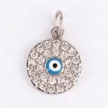 Silver evil eye pendant charm with white cubic zirconia pavé setting for DIY jewelry - Silver Micro-pave Round Blue Eye Style (K097704L1K2-W Gold)
