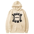 Creamy beige hoodie featuring Touch Down rugby graphics with a kangaroo pocket - S / Tops / Beige
