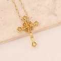 Collana a croce in oro con gemme gialle e diamanti fini su una base di pietra testurizzata - Giallo