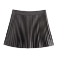 Stijlvolle donkergrijze geplooide minirok met hoge taille en subtiele metallic glans - XS / Grijs