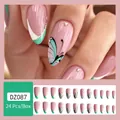 Pink and mint green press-on nails with butterfly design and gold accents DZ087 - Glue Type / DZ087 French Green Butterfly