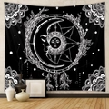 Detail of bohemian sun and moon tapestry with mandala pattern and feather accents on wall - 73X95CM (Cross-border Brushed) / B&W Dreamcatcher (GT2143-3)