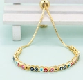 Adjustable golden box chain bracelet featuring colorful evil eye charms for women - Multicolor