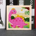 Wooden 9-piece puzzle featuring a pink dinosaur design for early childhood education - Dilophosaurus