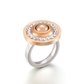 Minimalist round ring with rose gold micro-pave white crystals and silver steel band - US 6 / Round Rose Gold Layered Micro-pave Rhinestone Style (KR52726-KC)