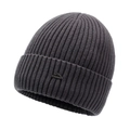 Dunkelgraue Winter-Strickmütze mit dickem Fleecefutter und Berg-Logo-Aufnäher - Dunkelgrau