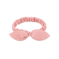 Pink rabbit ear bow headband made of soft ribbed cotton with elastic back for infants - Pink