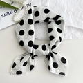 Classic white cotton linen scarf with black polka dots used as a stylish headband - White Polka Dot
