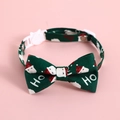 Christmas plaid pet collar with green bow, red Santa hat print and cat buckle - S(17-32cm) / Santa Claus Bowtie