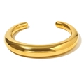 Brazalete abierto grueso de acero inoxidable pulido espejo chapado en oro 18K - Dorado