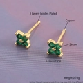 Exquisite 4-petal flower stud earrings with green zircon in 3-layer gold plated copper - EM04-10 Clover/Green Zircon / Gold Plated Green Zircon (Gold/Green)