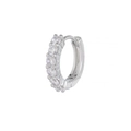 Orecchino a cerchio argento con cinque zirconi tondi incastonati su sfondo bianco - EK00188 / Bianco K/Argento