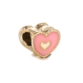 Pink heart charm bead in gold finish with enamel inlay for DIY jewelry bracelets - KC Gold Pink