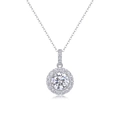 Elegante Halskette aus S925 Sterlingsilber mit 2 Karat Moissanit-Halo-Anhänger in Weißgold - 2ct Moissanit