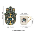 Hamsa Turkish coffee cup and saucer set in white ceramic with blue eye pattern - ZH0569 White Blue Eye with Color Box