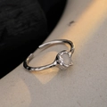 Minimalist S925 sterling silver open ring featuring a polished white agate gemstone inlay - White Gold