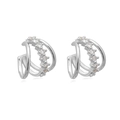 Close-up of silver layered ear cuffs with shimmering zircon pavé and metallic finish - Multi-layer Hollow Ear Cuff / Silver White