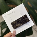 Detail of dark marble texture hair clips with gold France Handmade lettering - Gold Label Pair / Black Texture