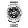 Yolako silver men's watch with black chronograph dial and stainless steel metal strap - Black Dial Silver Case