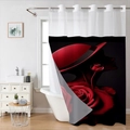 Detail der Waffelstruktur des wasserdichten Duschvorhangs mit roter Dame und Rose - 181x188cm / SYL-2 (Rote Rose Dame)