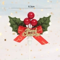 Macro detail of 6.3cm Christmas cake topper with red berries and holly leaves - Three Red Berries Holly Leaf Style